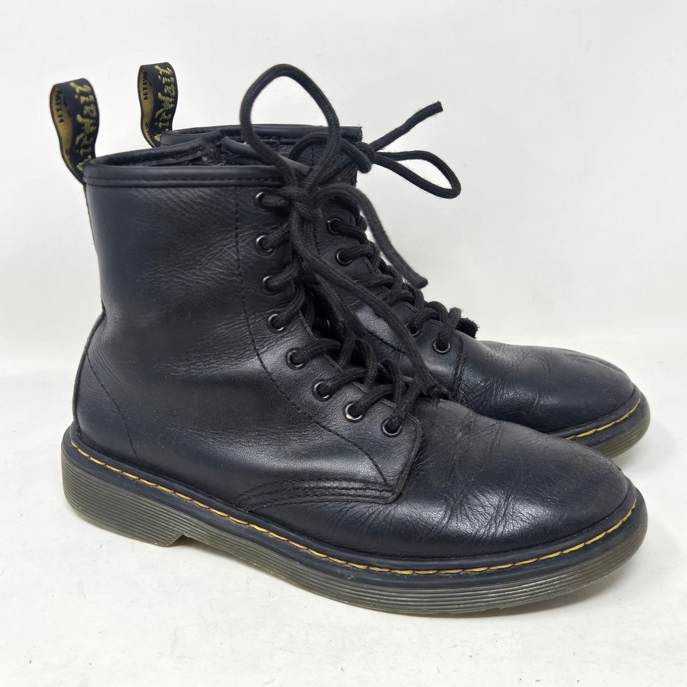 Dr. Martens 1460 J Junior Black Leather Lace Up Side Zip Boots Size 3 US Kids